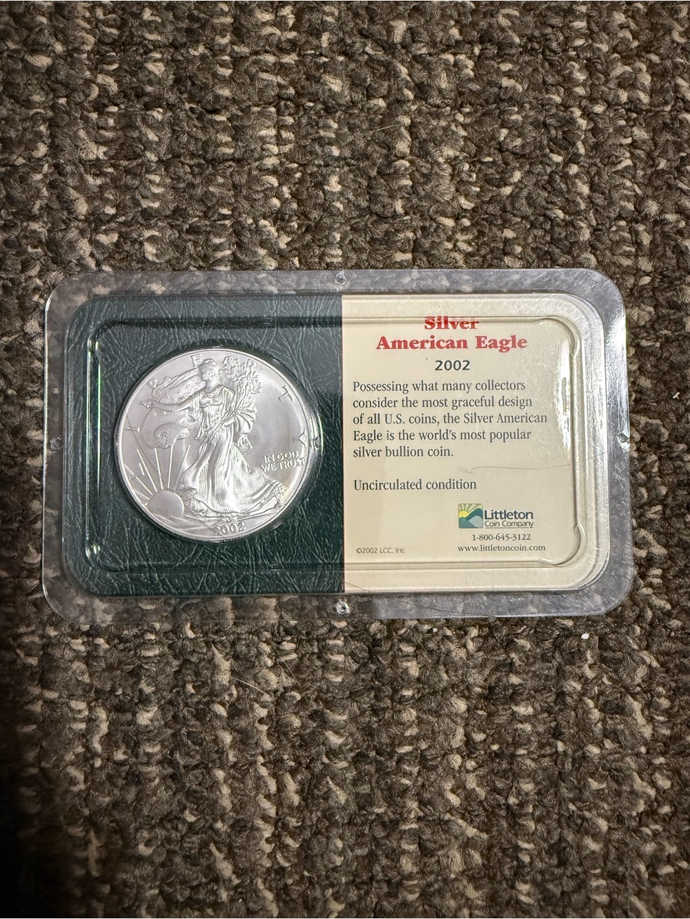 Littleton Coin Company 2002 Uncirculated Silver American Eagle Coin